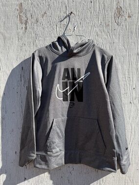 Nike Youth Gray 'ALL IN' Pullover Hoodie with Swoosh Graphic